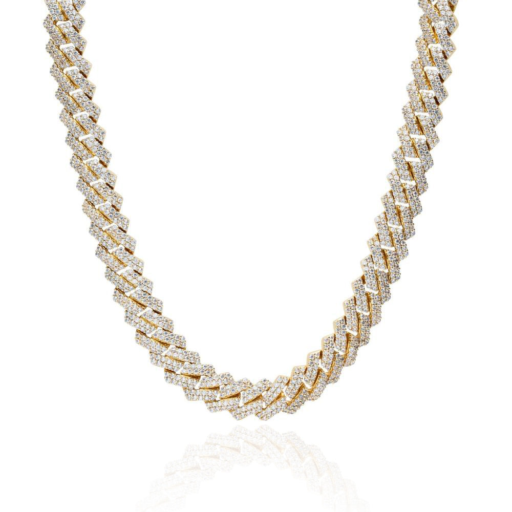 GOLD 14MM DIAMOND PRONG LINK CHAIN