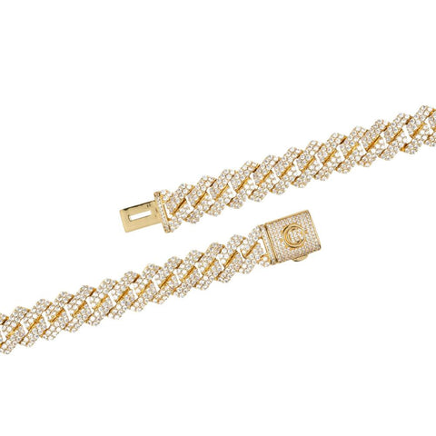 GOLD 14MM DIAMOND PRONG LINK CHAIN